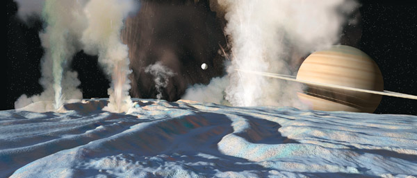 , Ron Miller, Enceladus, 2005, digital image, 36 in. x 84 in.