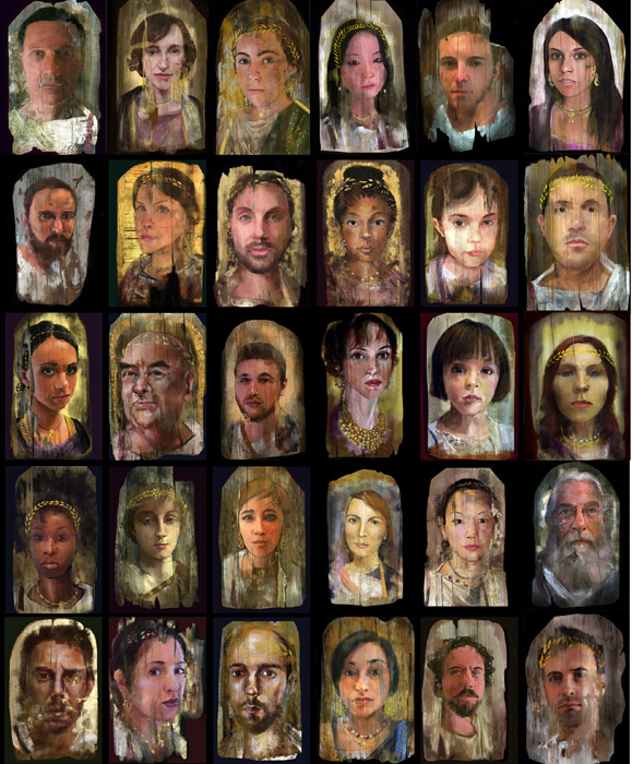 iPhone/iPad Fayum portraits, grid of 30, 2011, Epson prints, 1