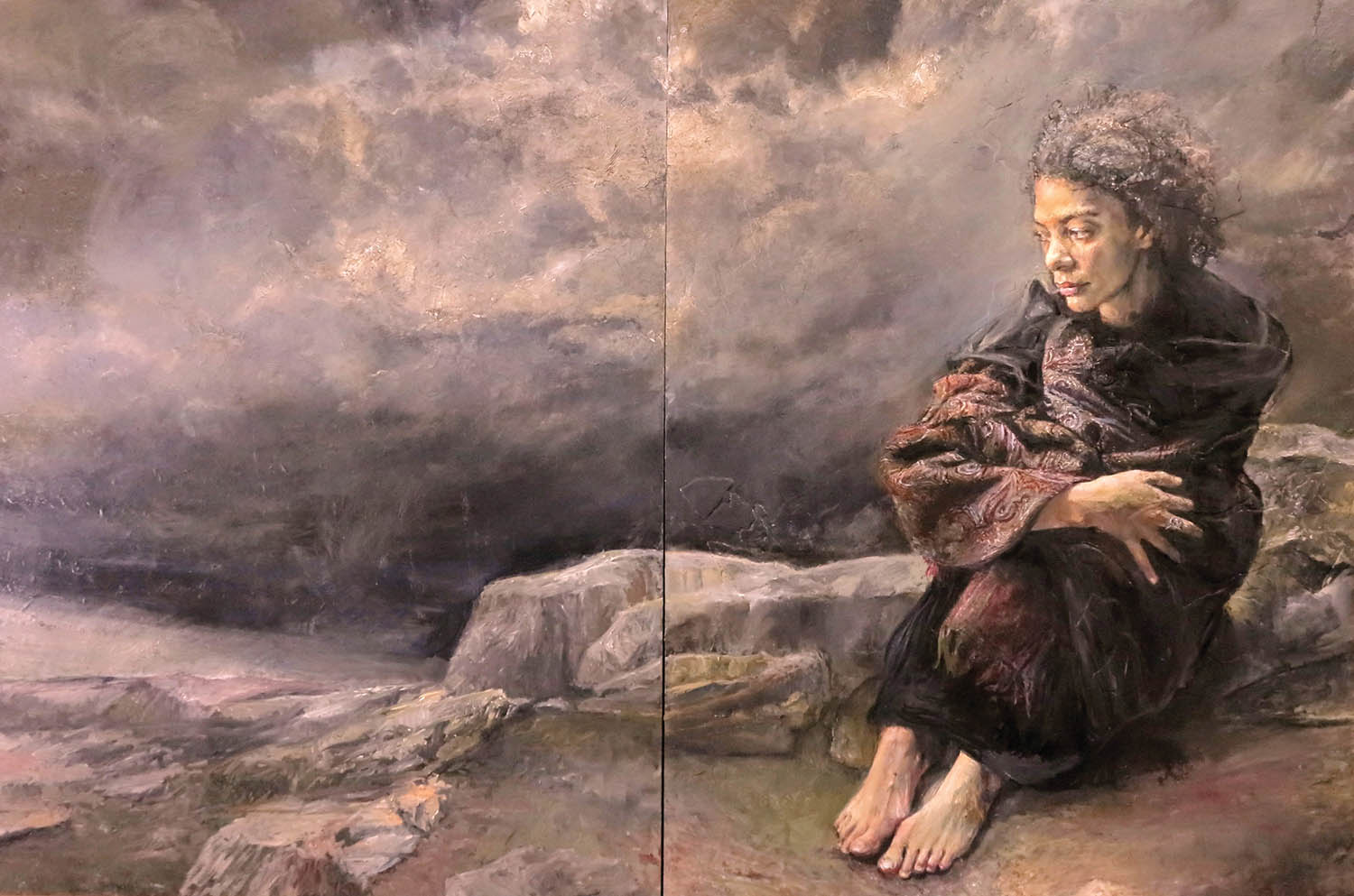 Steeled, 2016, oil and plaster on board, 40” x 60”
