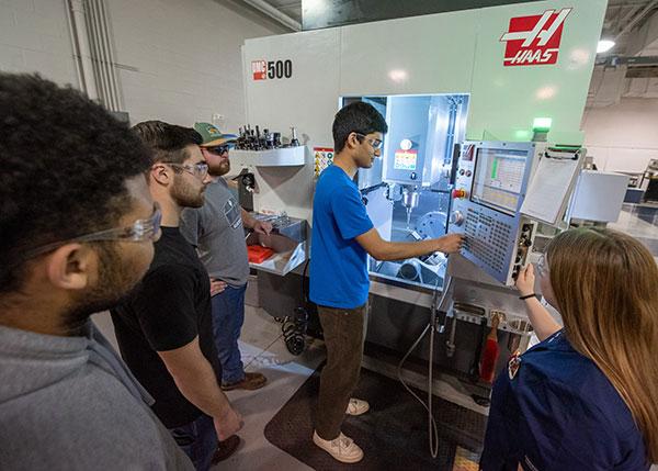 Students like these at Pennsylvania College of Technology – who are studying manufacturing engineering technology, automated manufacturing technology and machine tool technology – will benefit from a $1 million Gene Haas Foundation grant to the college. The grant will  facilitate renovations and upgrades to Penn College’s 12,200-square-foot automated manufacturing lab, which will be known as the Gene Haas Center for Innovative Manufacturing. 